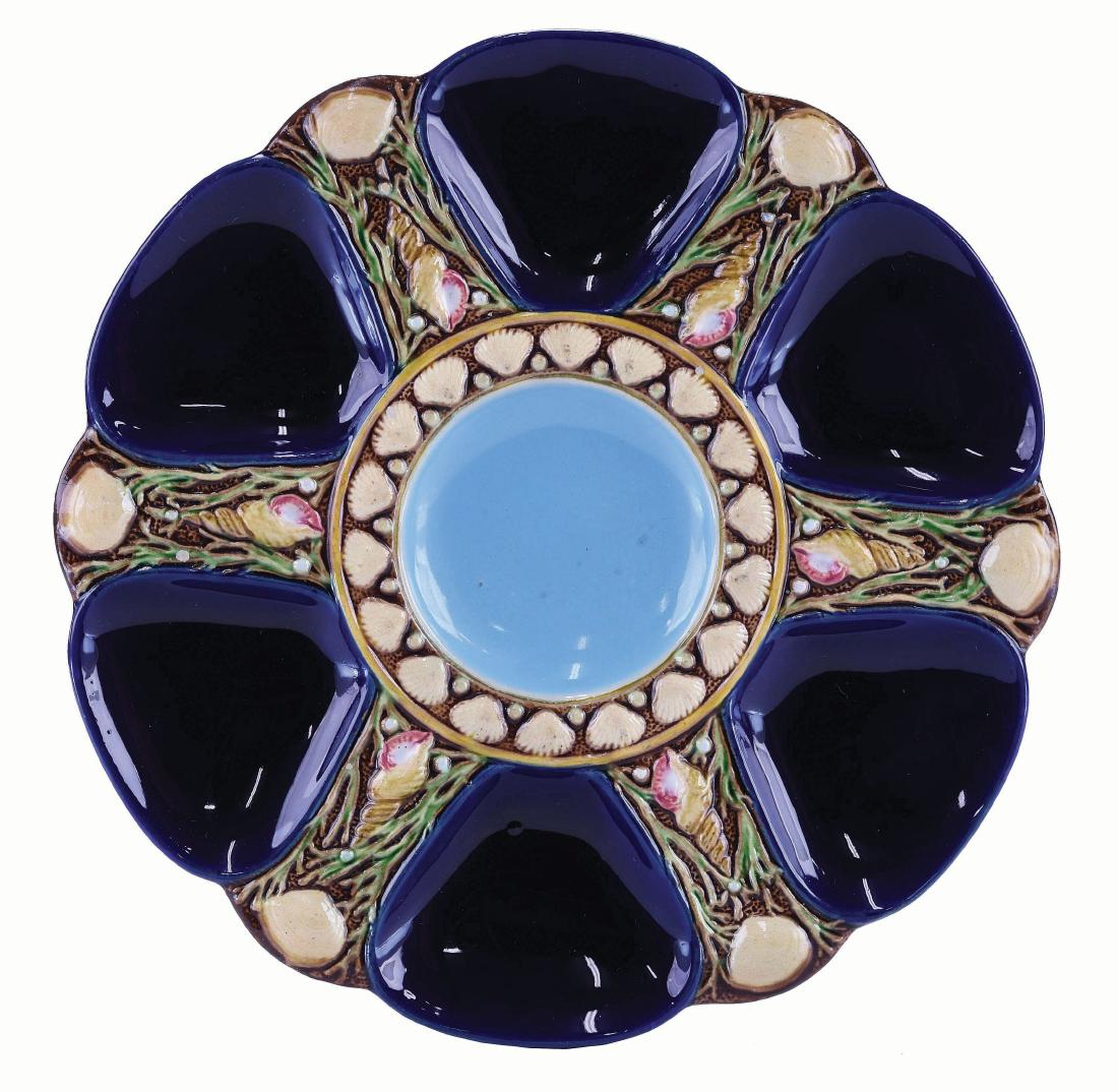 Minton Majolica Six Well Cobalt Oyster Plate (1 of 1)