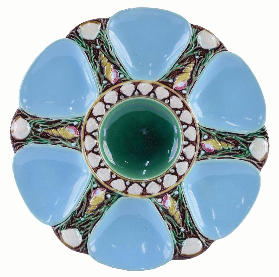 Minton Majolica Six Well Turquoise Oyster Plate (1 of 1)