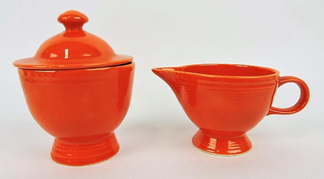 Fiesta cream & sugar, ironstone, mango red: .