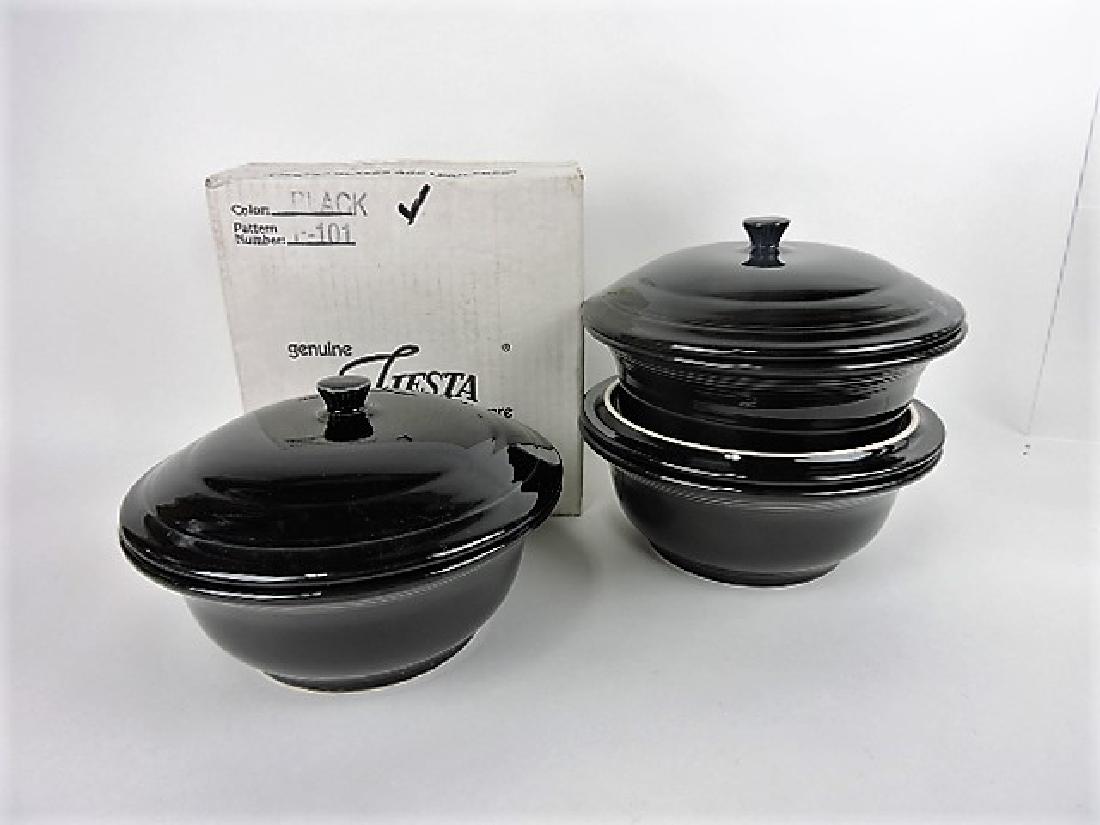 Fiesta Post 86 lot of 4 black covered: casseroles with lids