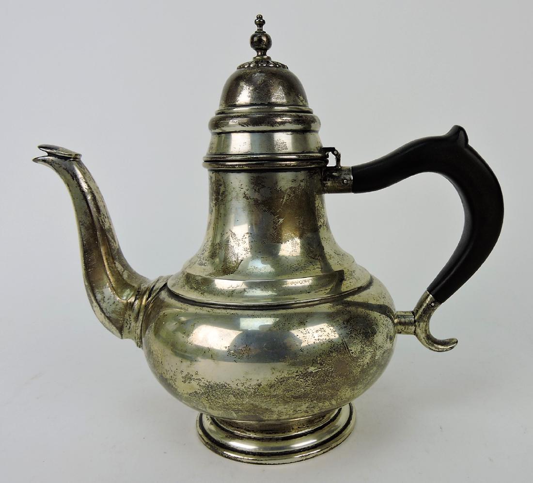 Sterling silver teapot with ebony: wood handle, 17.6oz+