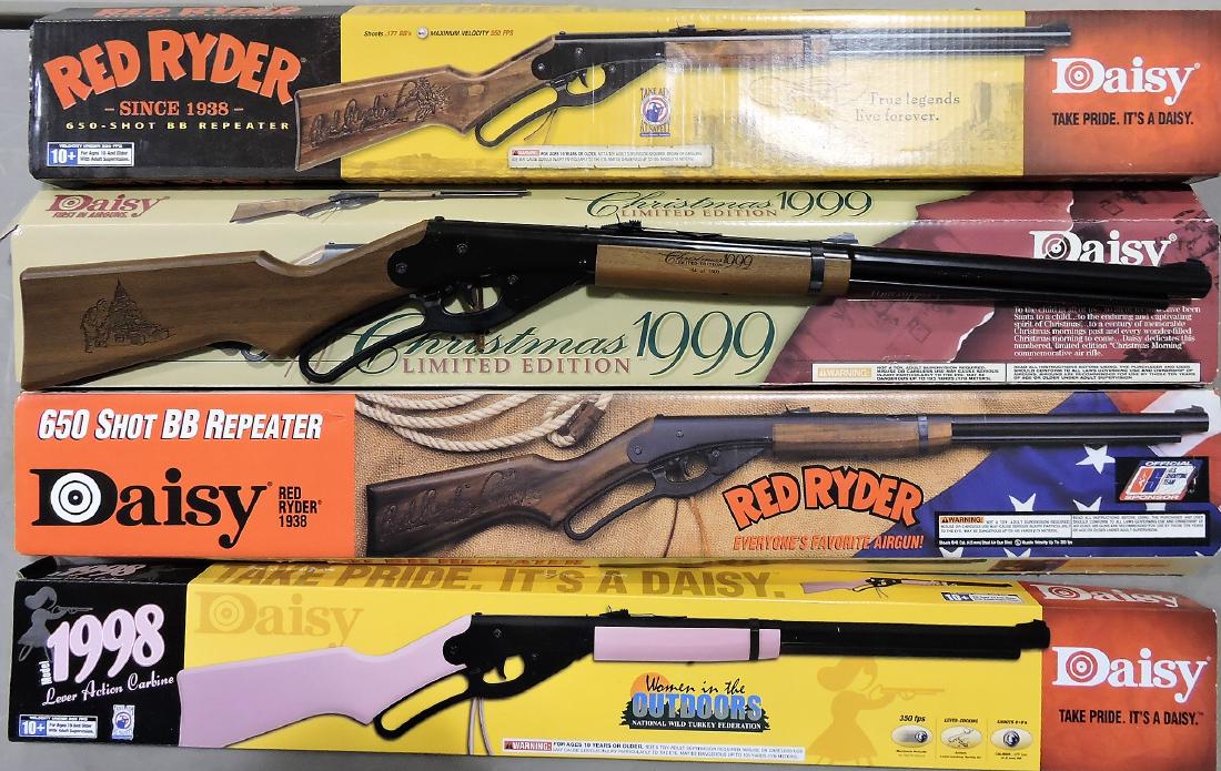 Daisy Red Ryder BB gun lot of 4;: NIB, 2 - M1938B, M1938B 1999 Christmas Limited Edition #94 of 1500, M1998 pink girl's edition