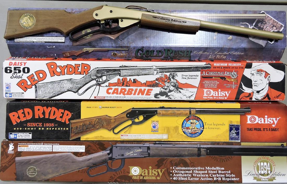 Daisy Red Ryder BB gun lot of 4;: NIB, Goldrush Collectors Edition #791 of 2500, 25th Anniversary Edition "A Christmas Dream" #1157 of 1500, M1938B 65th Anniversary from Daisy Air Gun Museum, Commemorative 1894 Limited Edition