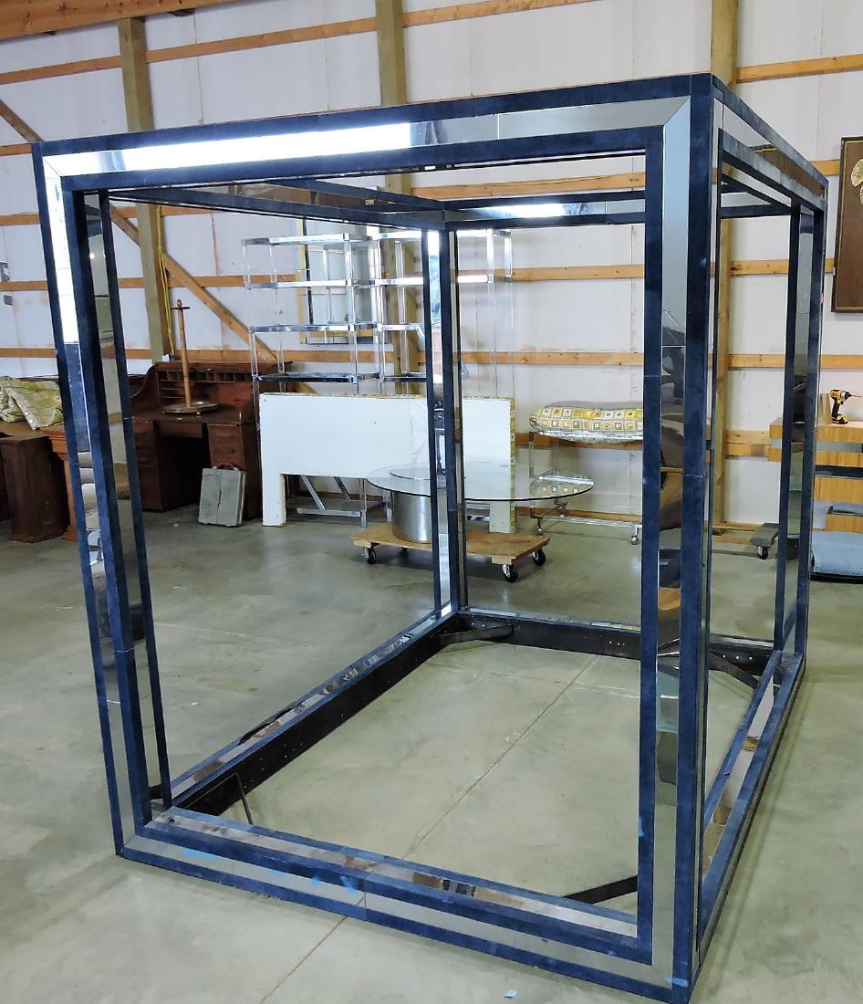 Paul Evans Directional Cityscape: four poster cube bed, 72"w, 92"l, 84"h overall dimensions, 62" x 82" interior dimensions to fit a queen size mattress.