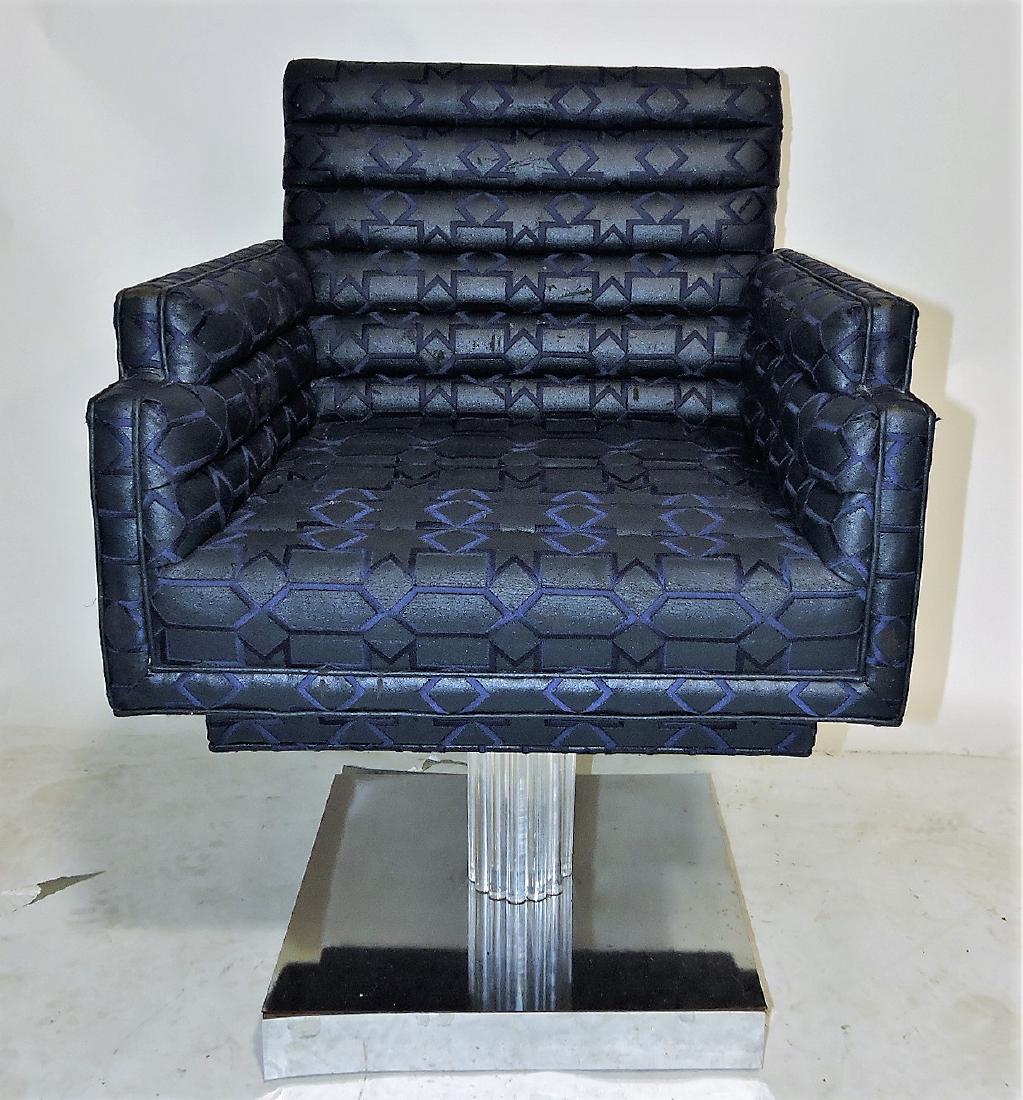 Mid Century Modern set of 6 swivel: chairs on lucite and chrome base (some pieces missing) Milo Baughman space age chairs, one with broken base, 2 captain chairs, & 4 side chairs