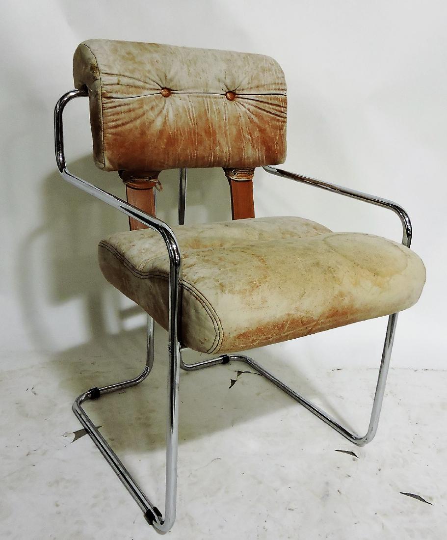 Tucroma set of 7 Mid Century: Modern dining chairs designed by Mariani for Leon Rosen's Pace Collection, tubular chrome base with leather upholstery (needs replaced)
