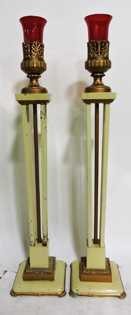 Pair of Catholic church alter: candles with red ruby shades, 50 1/2"