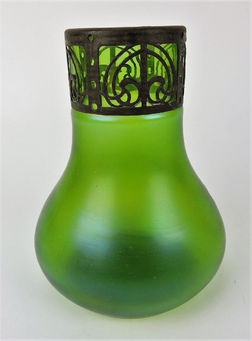 Loetz art glass vase with metal: ormolu rim, 6 1/2"