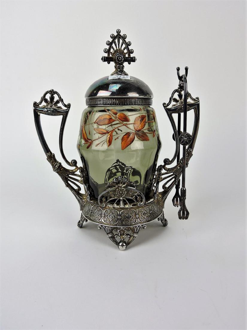 Amber floral enamel pickle castor,: 9"