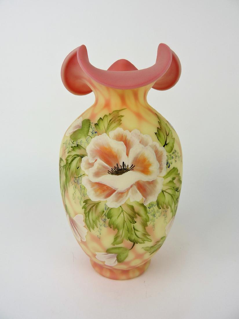 Fenton Burmese vase with hand (1 of 1)