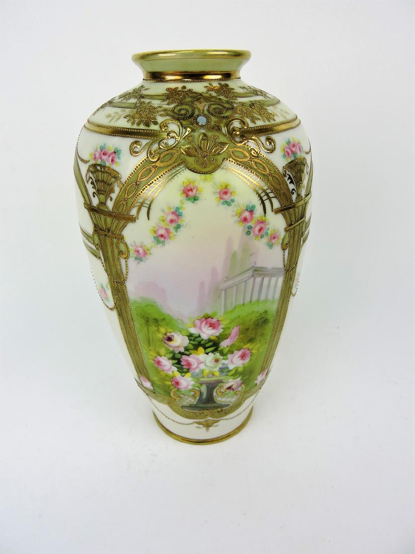 Nippon 12" vase with flowers and: gold