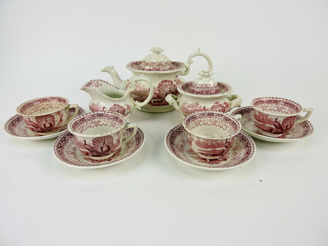 Red transferware "Peacock" child's (1 of 2)