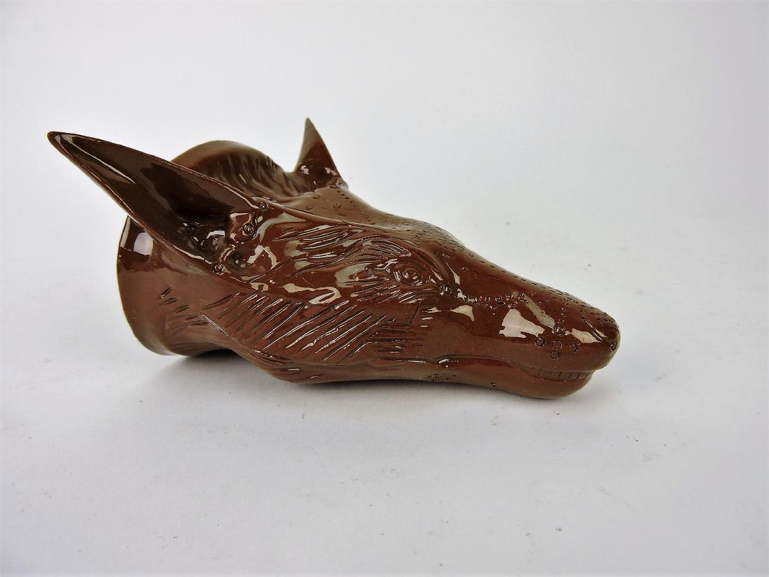 Brown pottery fox head stirrup (1 of 6)