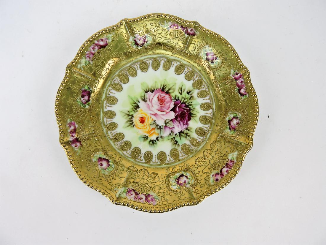 Nippon 8 3/4" plate with roses and: heavy gold