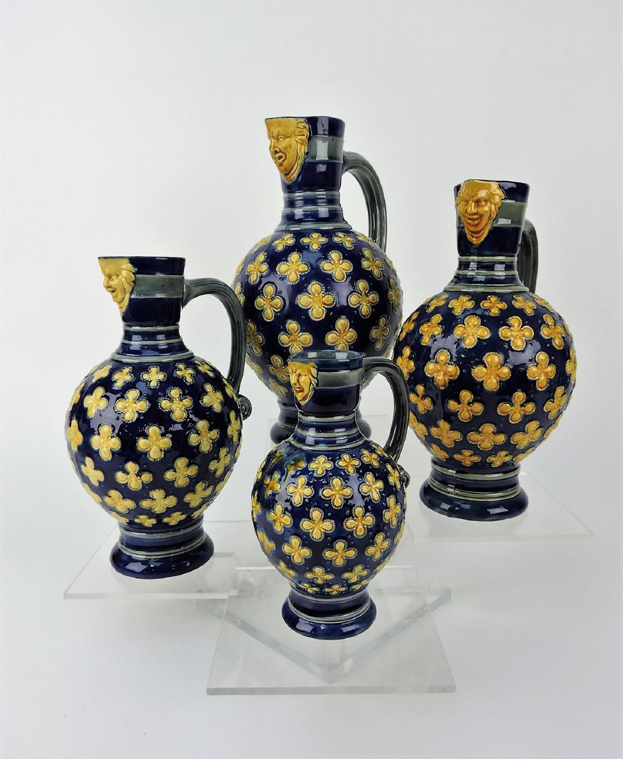 Minton Majolica set of 4 graduated: jugs, various condition