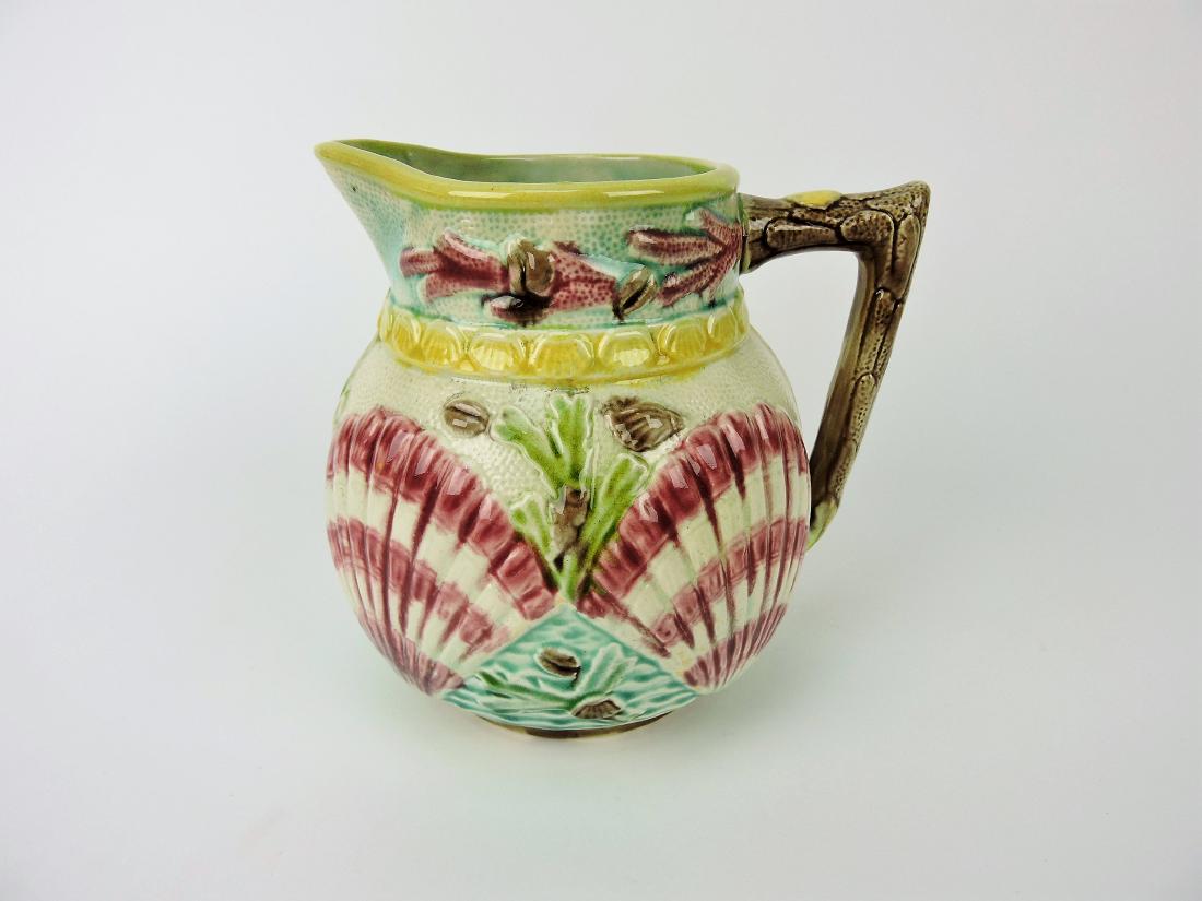Majolica shell & coral pitcher, (1 of 1)