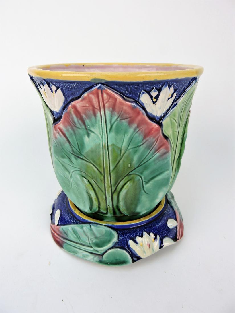 Majolica cobalt water lily cachepot (1 of 1)
