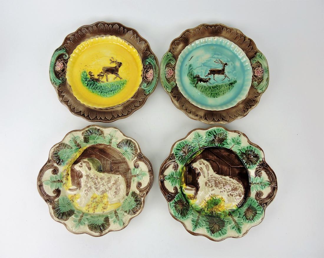 Majolica lot of 2 deer and dog platters & (1 of 1)