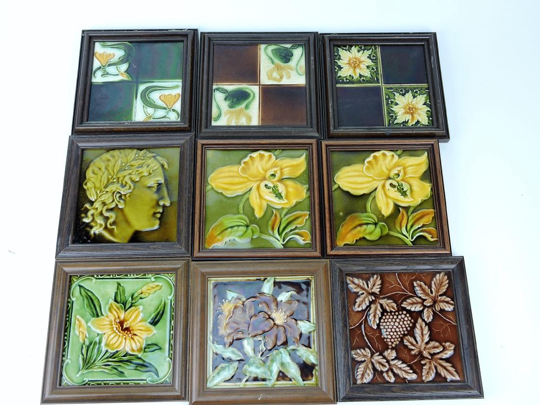 Majolica lot of 9 framed tiles (1 of 1)
