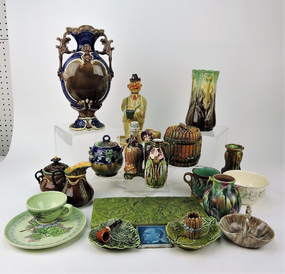 Majolica lot of 19 assorted pieces, (1 of 1)