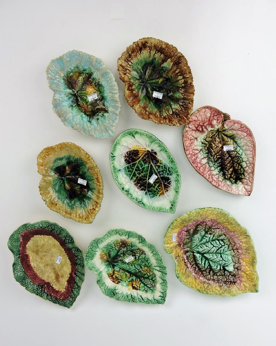 Majolica lot of 8 begonia dishes,: various condition