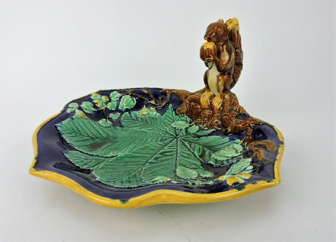 Majolica tray with squirrlel handle, (1 of 1)