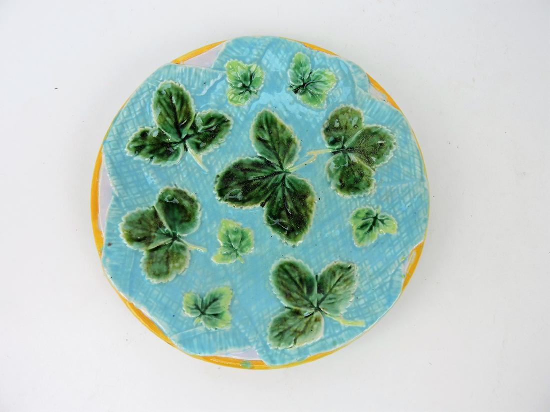 George Jones majolica strawberry: and napkin 8" plate