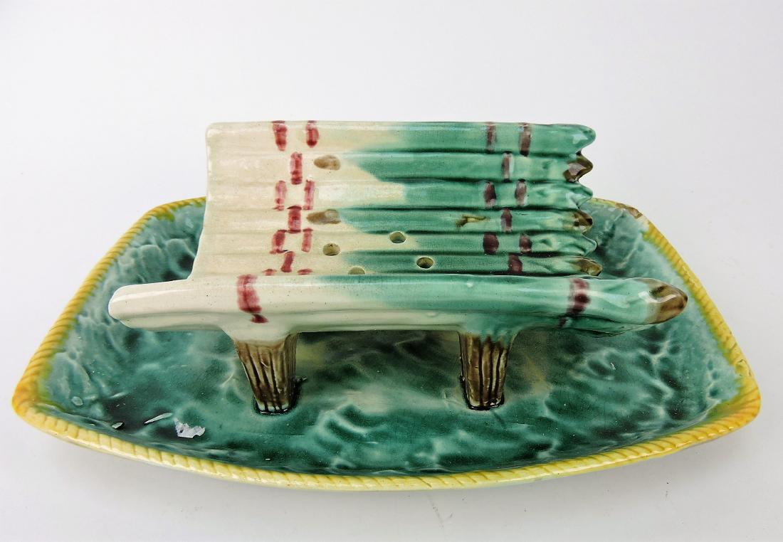 Majolica asparagus server on stand, (1 of 1)
