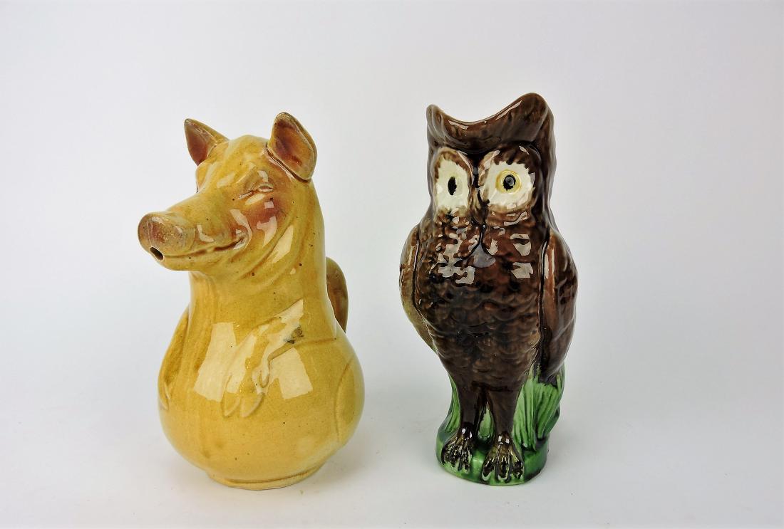 Majolica figural pig and owl pitchers (1 of 1)