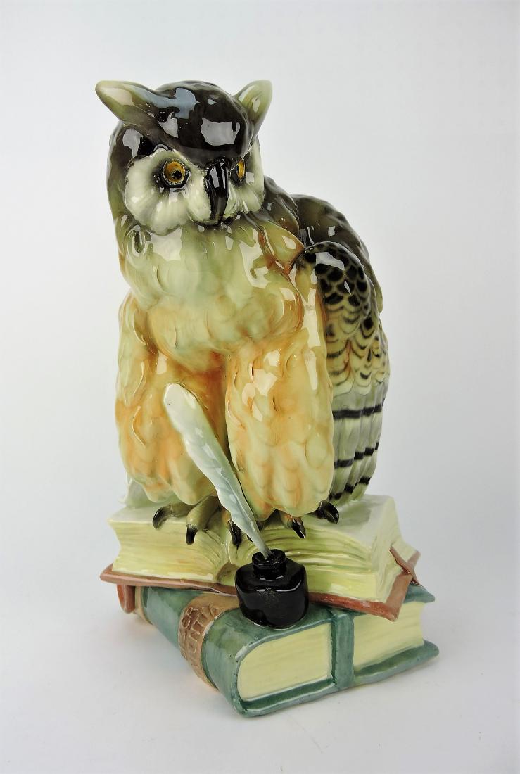 Majolica figure of wise owl atop books (1 of 1)