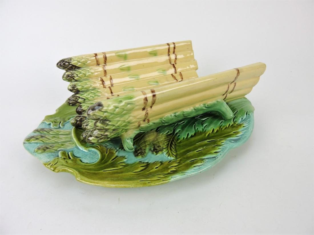Majolica asparagus cradle and: tray, 13 1/2"