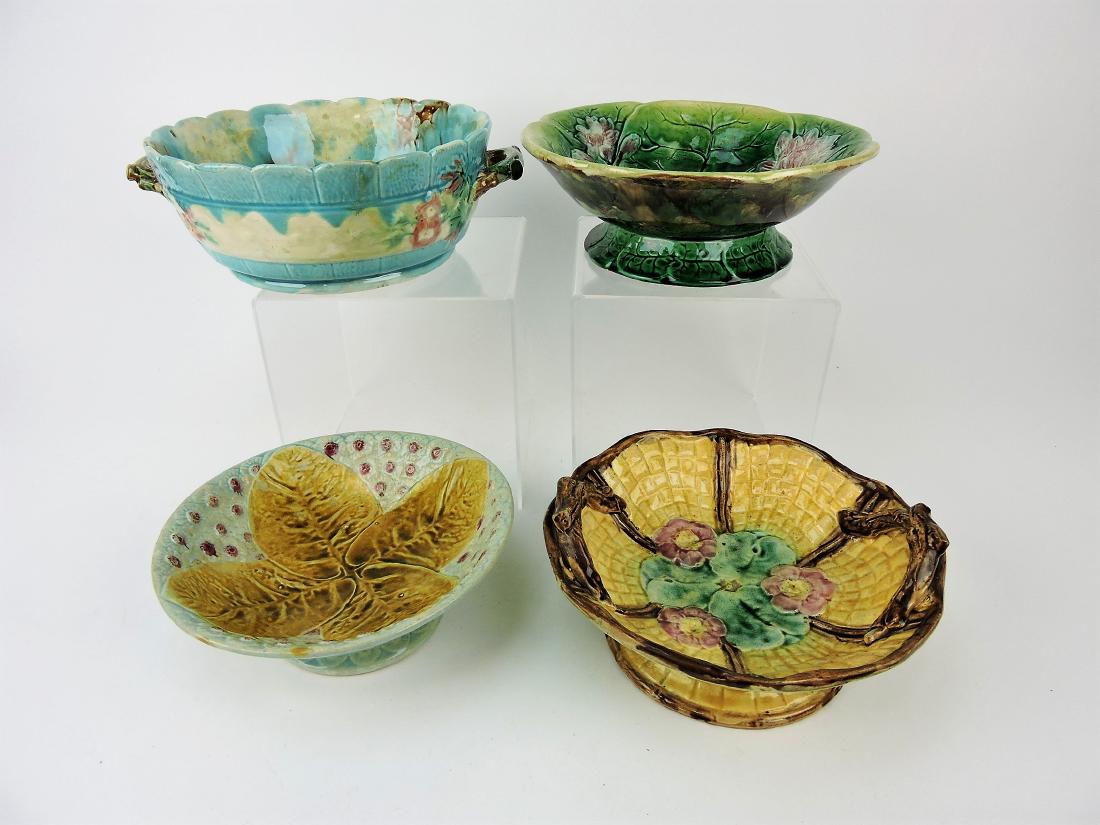 Majolica lot of 4 compotes,: various condition