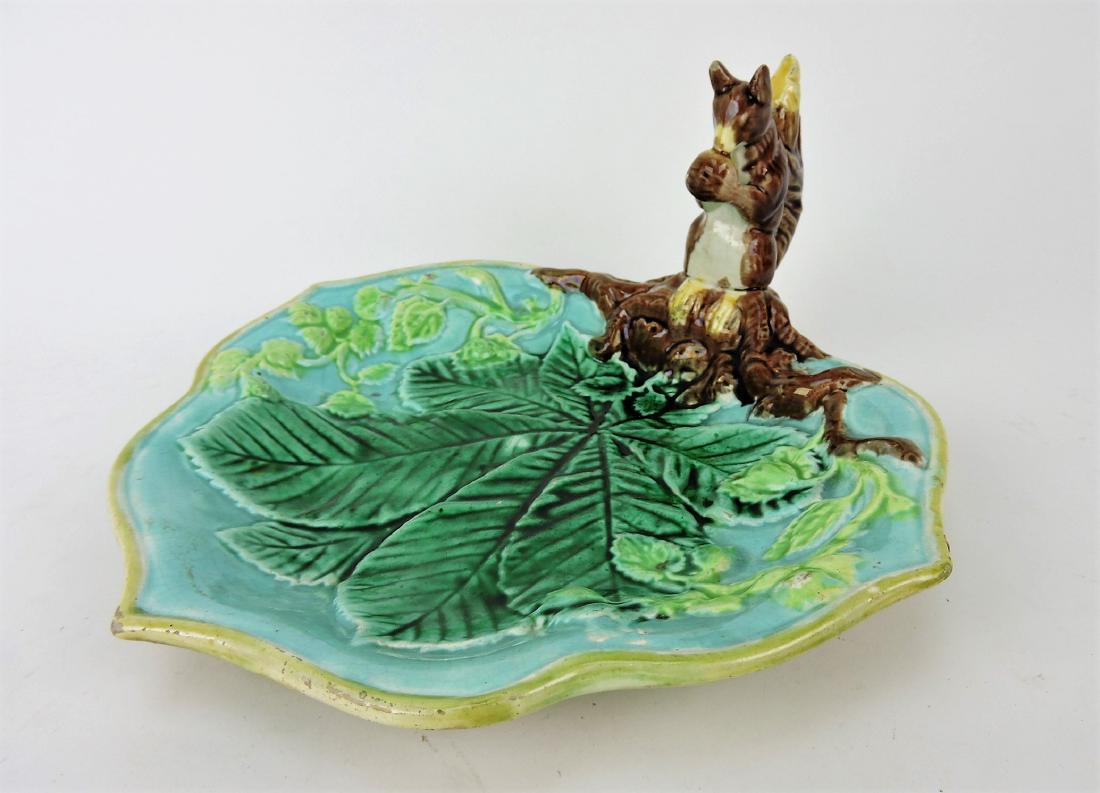 Majolica tray, squirrel with nut handle, (1 of 1)