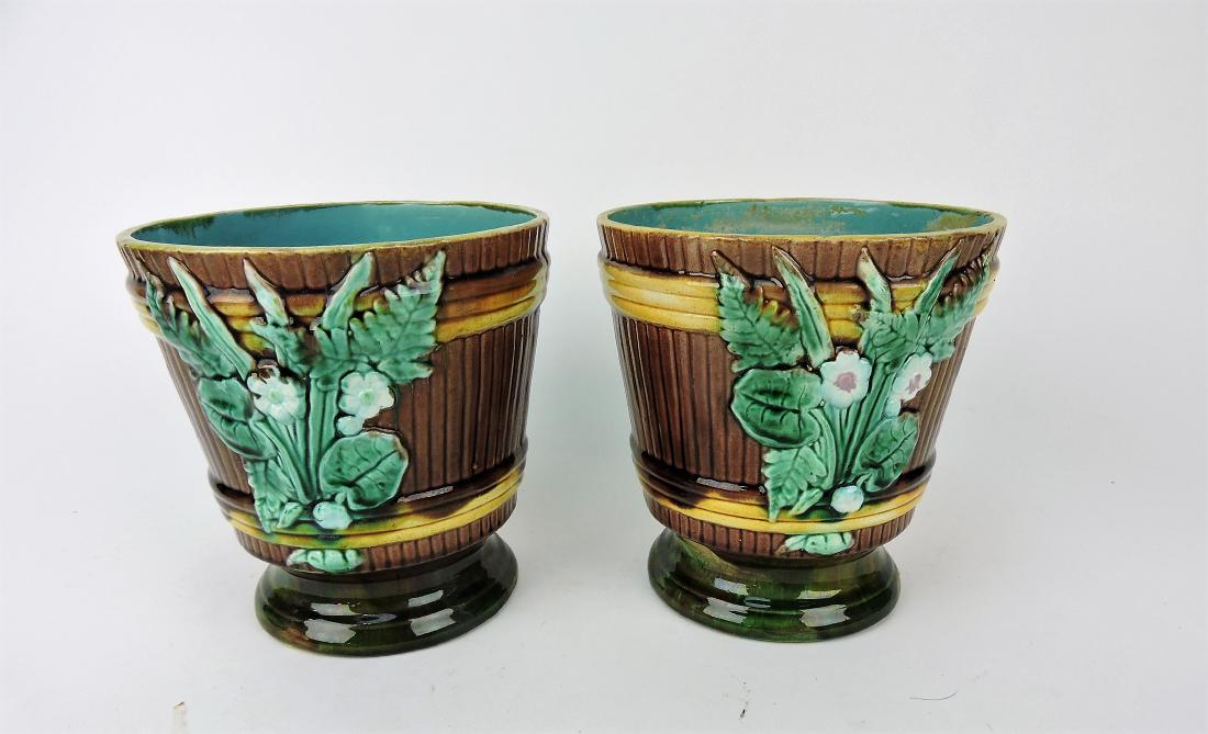 Majolica pair of cachepots, 7" (1 of 1)