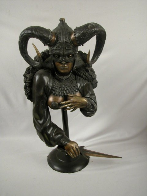 Art Deco Style bronze bust of woman wearing ram