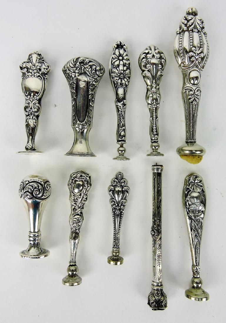 Sterling silver lot of 10 letter seals: .