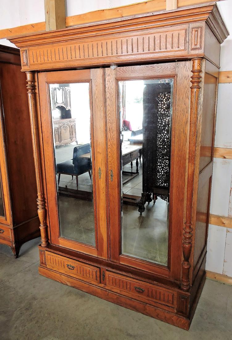 Fancy oak beveled mirror two door (1 of 3)