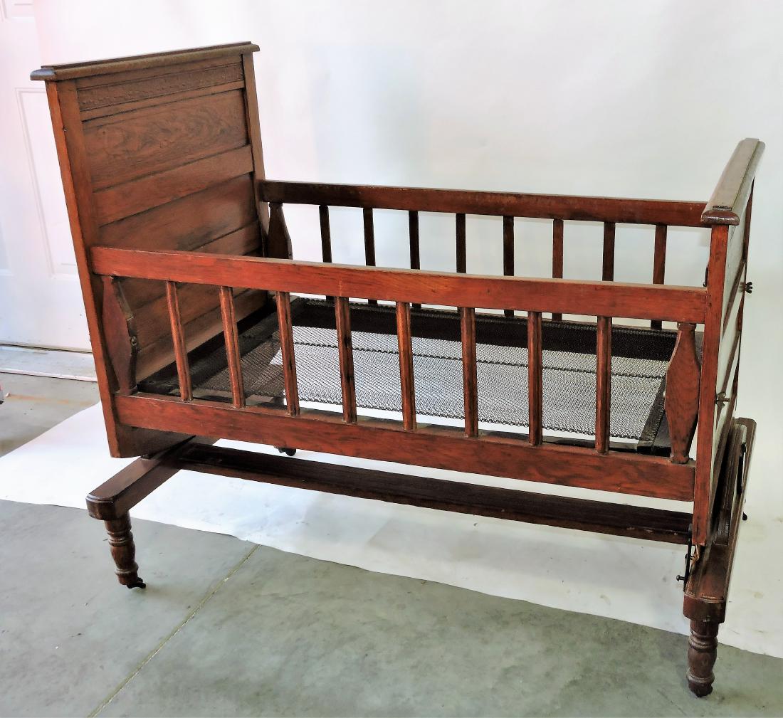Child's oak rocking cradle, 37 1/2" (1 of 3)