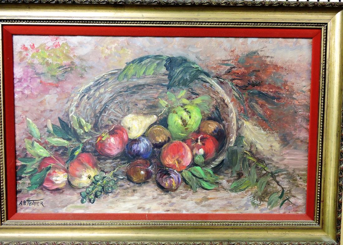 Archie Boyd Teater oil on canvas: fruit still life, 16"x26"