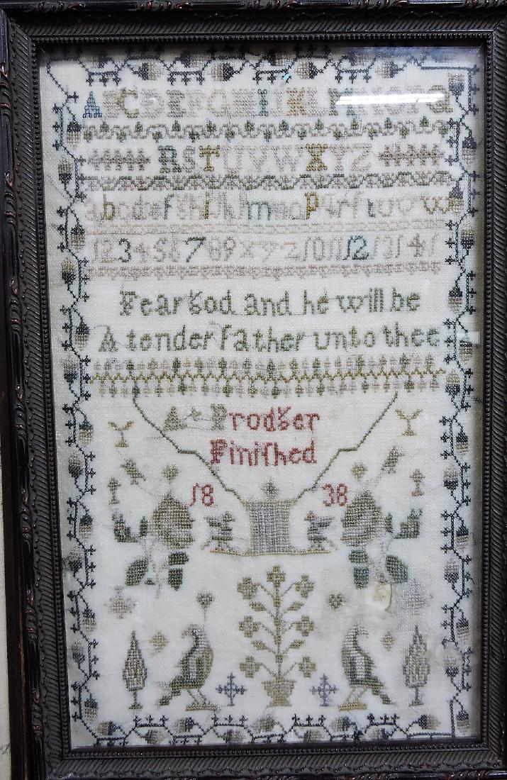 Antique sampler 1838, birds, flowers, (1 of 1)