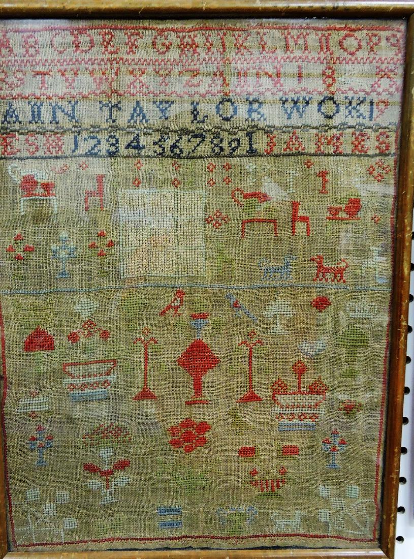 Antique sampler, animals, birds, (1 of 1)