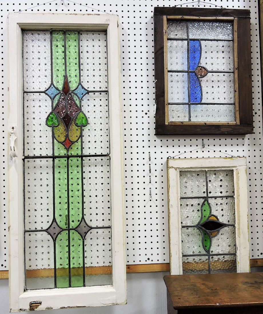 Lot of 3 leaded stained glass windows, (1 of 1)