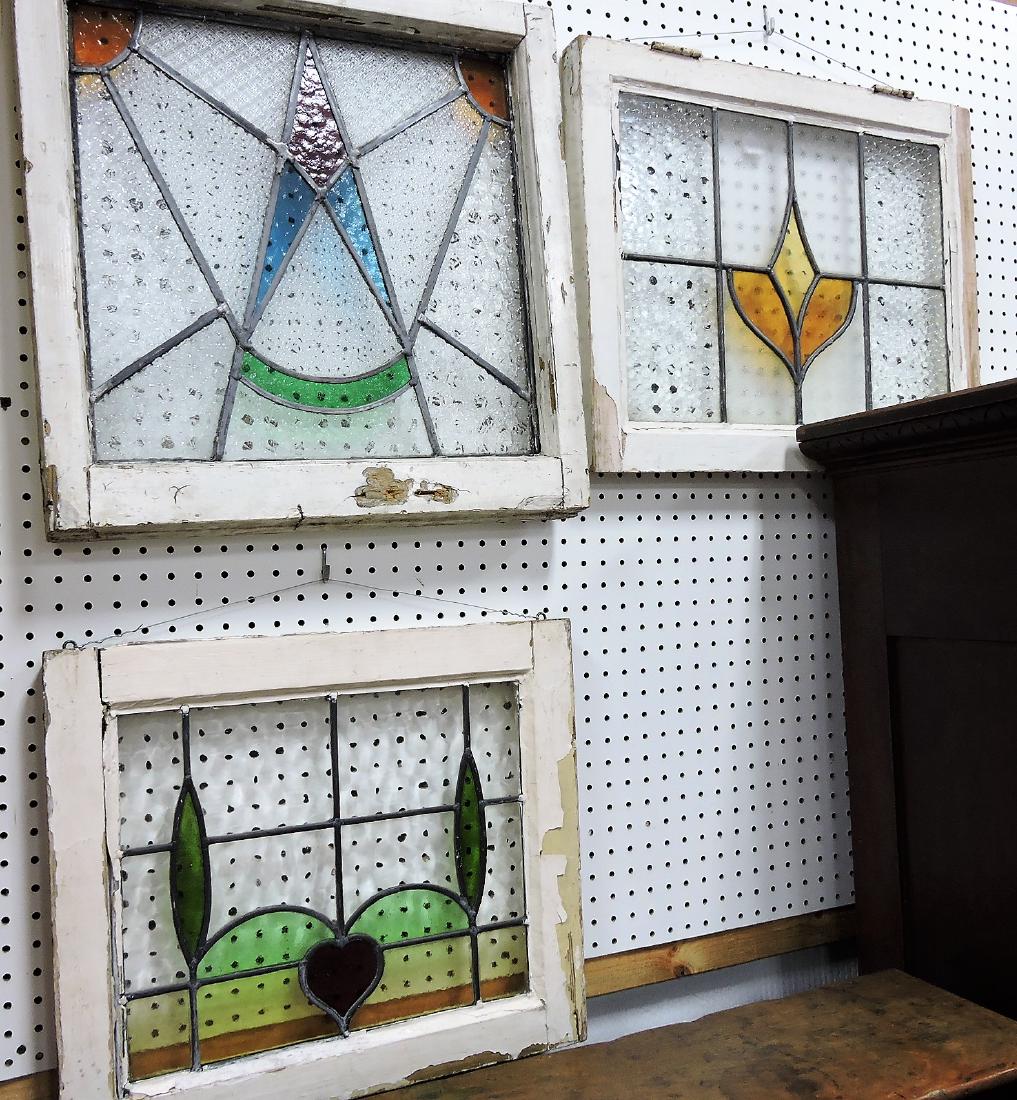 Lot of 3 leaded stained glass windows, (1 of 1)