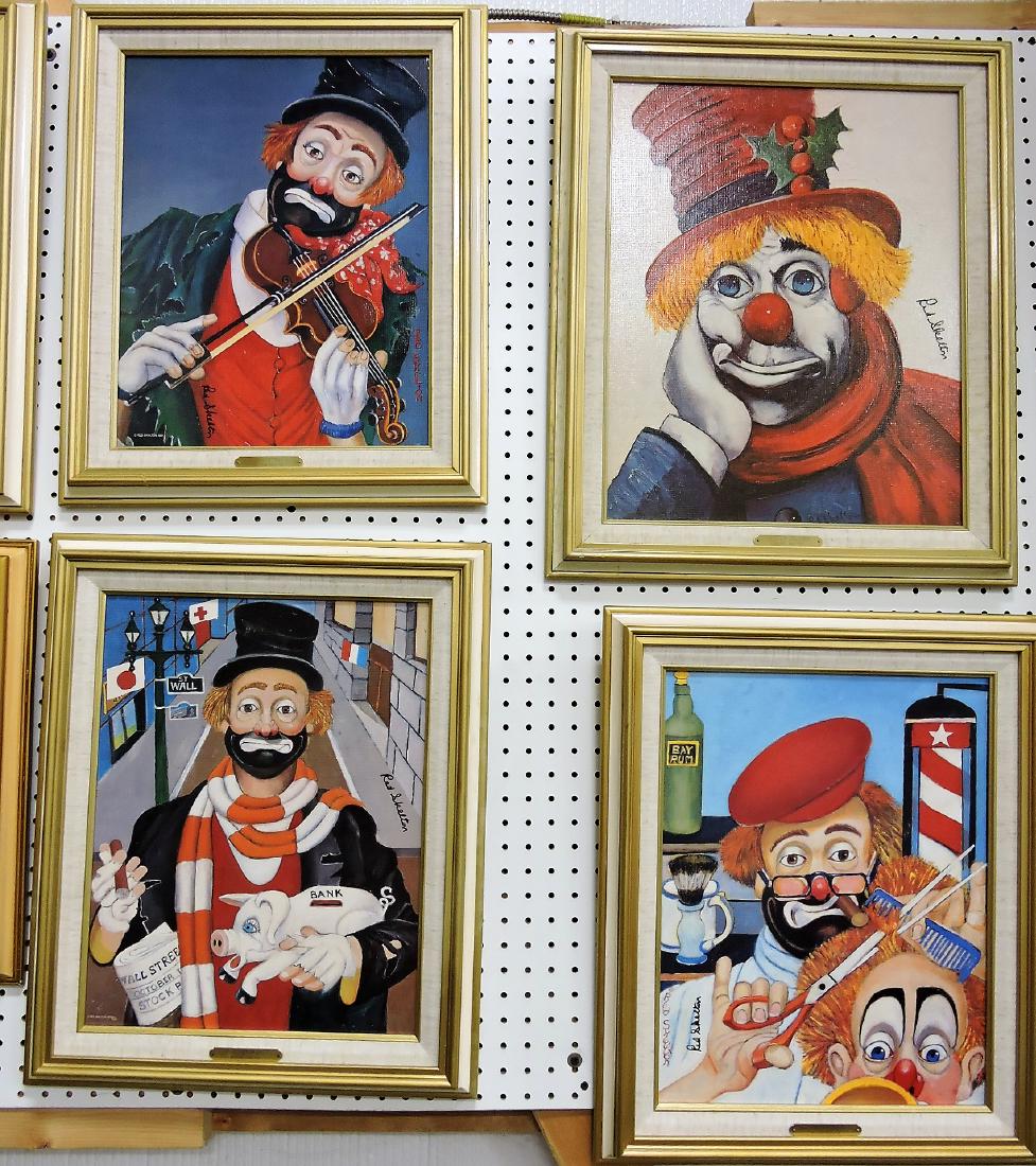 Red Skelton lot of 4 lithography: oil paintings; "Maestro", "Holly Clown", "The Banker", "The Barber", 18"x14"