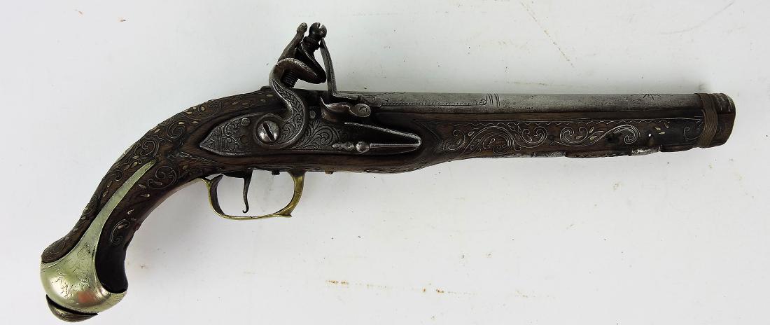 Early flint lock pistol, 12 1/2": .