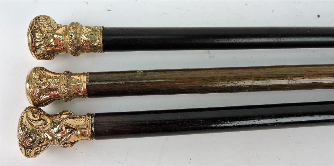 Lot of 3 walking sticks with gold filled (1 of 2)