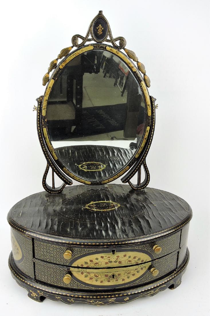 Paper mache dresser mirror with: 2 drawers, 28"h, 21"w, some losses