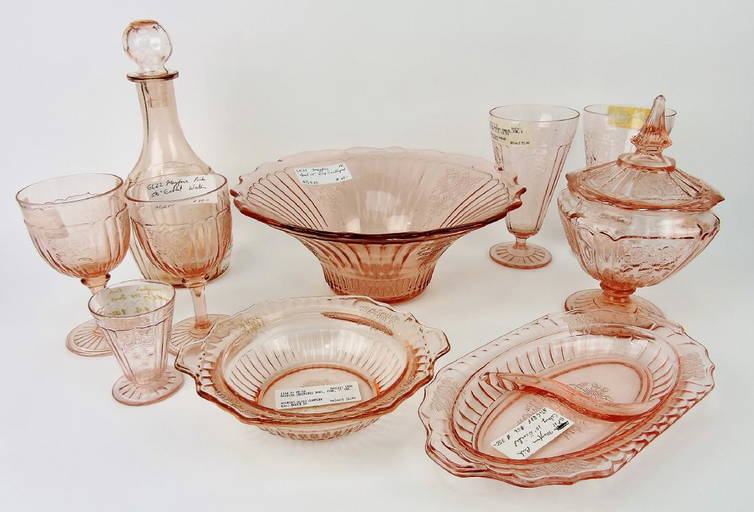 Pink Depression glass Mayfair lot of Sep 27, 2018 Strawser Auction