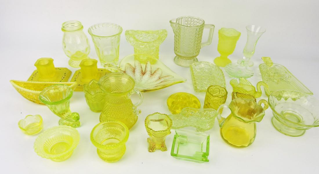 Vaseline art glass lot of 28 pieces, (1 of 1)