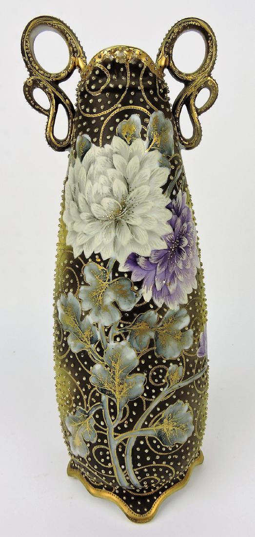 Nippon 13" Dahlia two handled vase, (1 of 2)